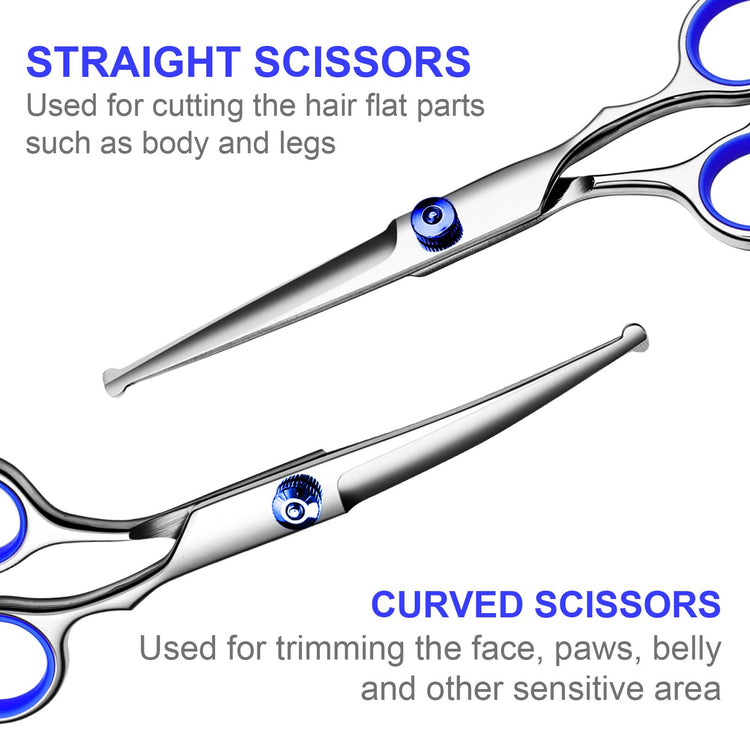 TINMARDA Dog Grooming Kit, Professional Stainless Steel Dog Grooming Scissors with Curved Shears, Pink Finger Rings - 5 Piece Sharp Durable Pet Shears for Dogs Cats At Home Salon-Quality Grooming