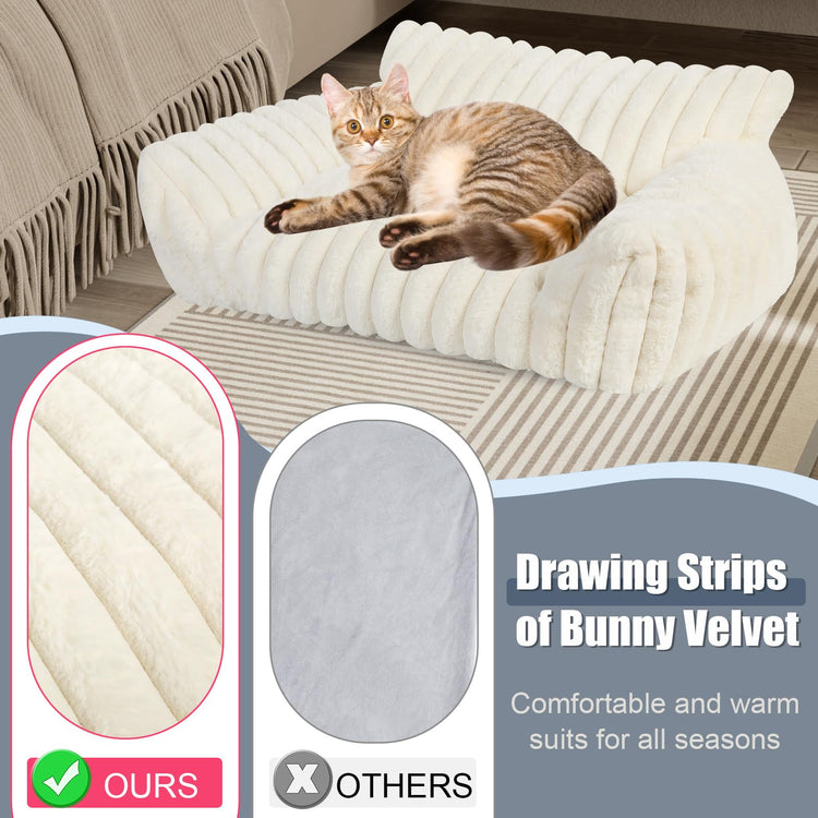 Cute Cat Couch Bed for Indoor Cats, Fluffy Pet Cat Sofa with Premium Soft Corduroy Fleece, Cute Small Dog Beds for Small Dogs, Fuzzy Puppy Chair with Removable Washable Cover (24x18x10,Grey)