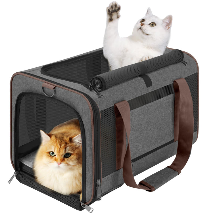 GAPZER Small Dog Carrier Cage Soft Chihuahua / Softshell Big Cat Carrier Maine Coon / Pet Taxi Carrying Bag over 25lbs / Top Loader Travel Kennel Brown