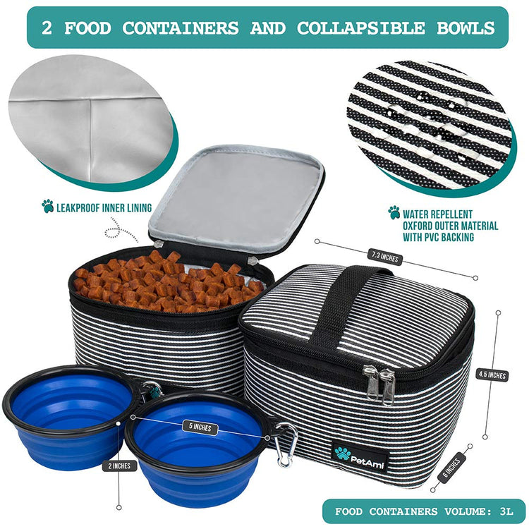 PetAmi Dog Travel Bag Organizer, Pet Travel Kit with 2 Food Containers & 2 Collapsible Dog Bowls, Pet Supplies Tote with Luggage Sleeve, Weekend Road Trip Camping Essentials, Dark Gray, Medium