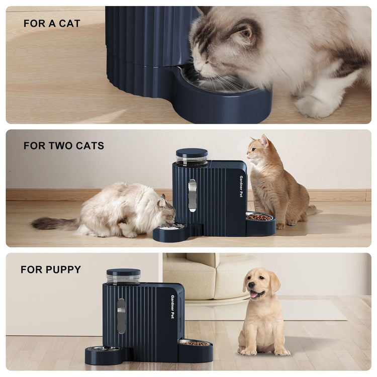 Gardner Pet Automatic Gravity Cat Food Feeder and Water Dispenser Stainless Steel Two-in-One Set Large Capacity Dispenser for Pets Dogs, Puppies, Kittens-(0.8 Gallons x 2)