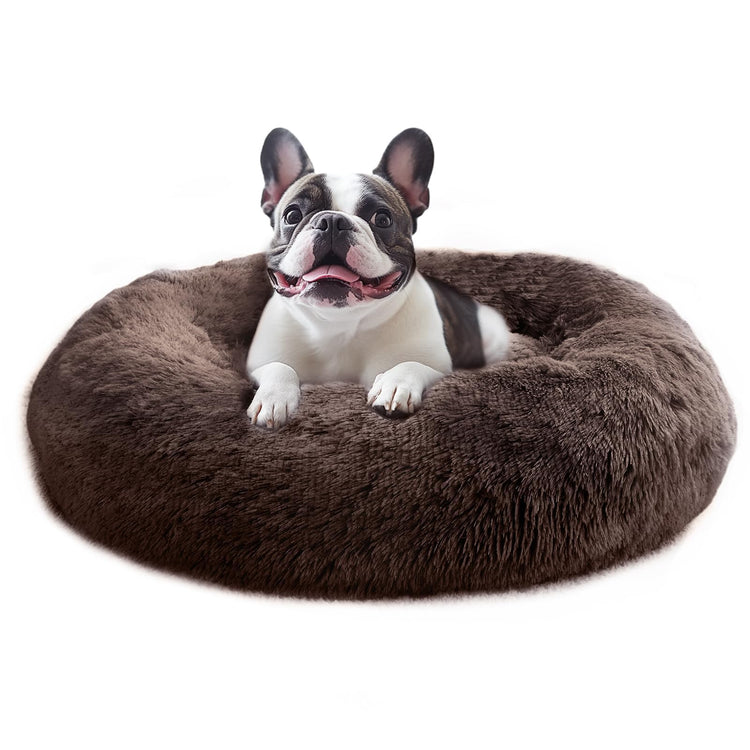 JOLLYVOGUE Small Dog Bed, Calming Dog Beds for Small Dogs & Indoor Cats - 20 Inches Donut Washable Cat Bed for Kittens & Puppies, Round Fluffy Plush Faux Fur Pet Beds(Smoke Grey)