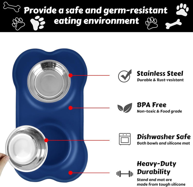 AsFrost Dog Food Bowls Stainless Steel Pet Bowls & Dog Water Bowls with No-Spill and Non-Skid, Feeder Bowls with Dog Bowl Mat for Dogs Cats and Pets-Pink, 24 0z in Total