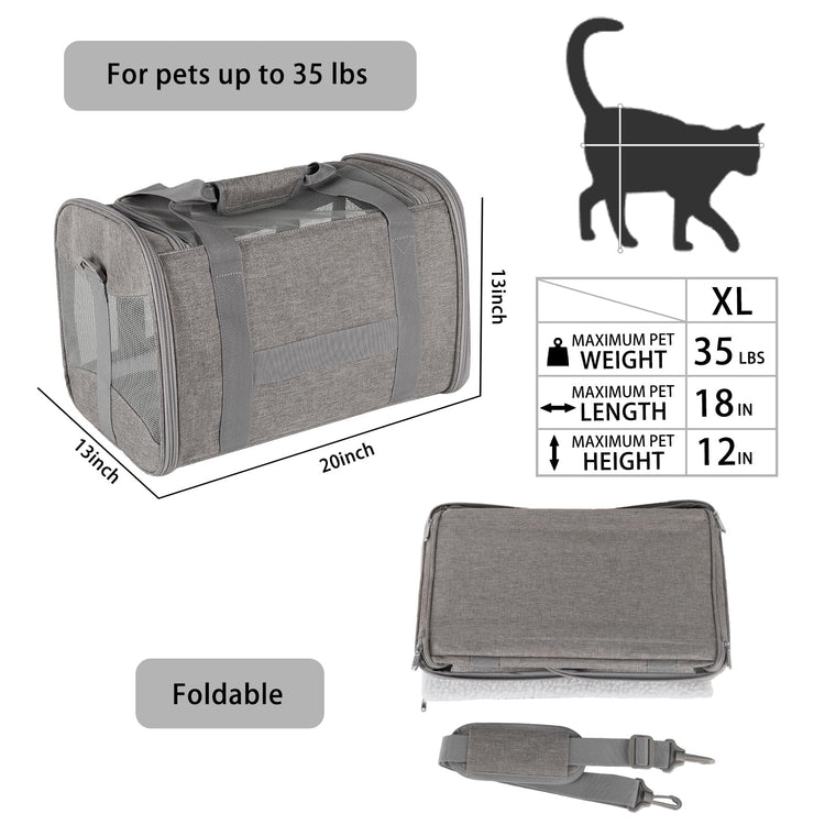 Cat Dog Carriers Soft-Sided Pet Carrier Large Cats for Medium Big Cat Small Dog Puppy up to 16lbs TSA Airline Approved Animal Collapsible Cat Carrier Carriers Travel Carrier Cat Bag (17x11x11)