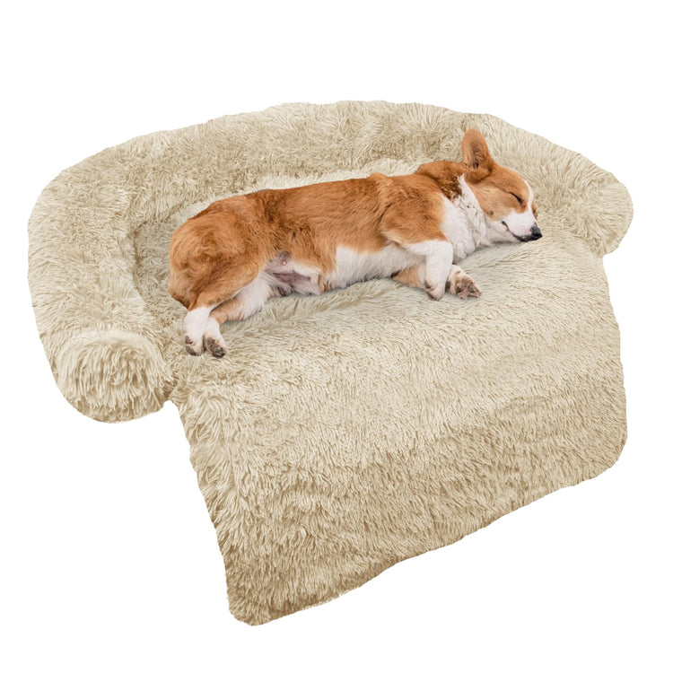 Calming Dog Bed Fluffy Plush Dog Mat for Furniture Protector with Removable Washable Cover for Large Medium Small Dogs and Cats (Small(35x31x5), Light Grey)