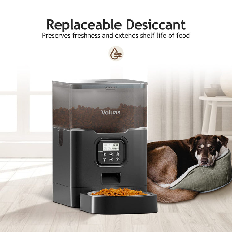 VOLUAS Automatic Cat Feeders - Timed Pet Feeder for Cats and Dogs with Dry Food Dispenser, Desiccant Bag, Programmable Portion Control, 4 Daily Meals, 10s Voice Recorder
