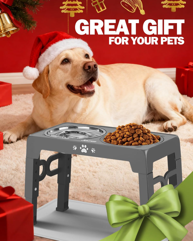 Jovrun Elevated Dog Bowls for Medium Large Size Dogs, Non-Slip Dog Feeder with 1*Stainless Steel Dishes & 1*Slow Feeder Bowl, 5 Heights Adjustable Raised Bowls to 3.15″-8.66″-9.84″-11.02″-12.2″