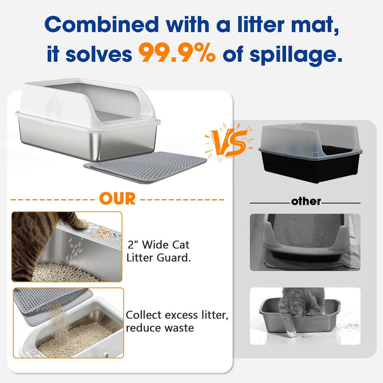 2 Pack XL Stainless Steel Litter Box, Metal Cat Litter Boxes with Lid, High Sided Enclosed Litter Boxes for Big Cat and Multiple Cats, Anti-Urine Leakage | Non-Stick Bottom & Includes Scoop