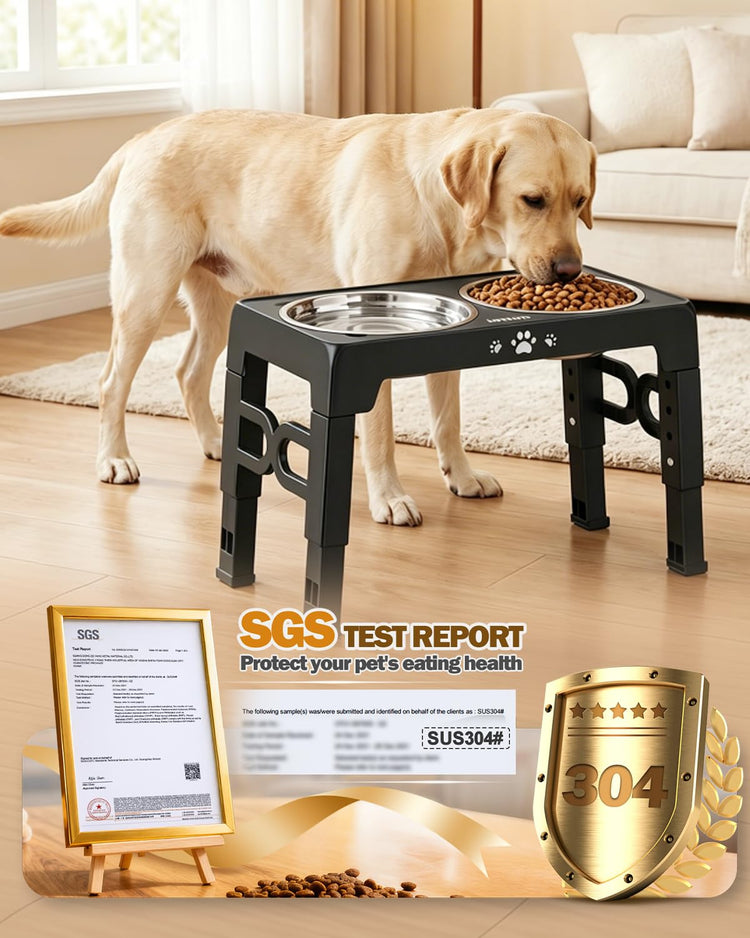 Jovrun Elevated Dog Bowls for Medium Large Size Dogs, Non-Slip Dog Feeder with 1*Stainless Steel Dishes & 1*Slow Feeder Bowl, 5 Heights Adjustable Raised Bowls to 3.15″-8.66″-9.84″-11.02″-12.2″