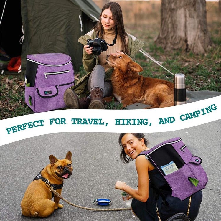PetAmi Dog Travel Bag Backpack, Airline Approved Dog Bags for Traveling, Puppy Diaper Bag Supplies, Pet Camping Essentials Hiking Accessories Dog Mom Gift, Food Container, Collapsible Bowls, Gray