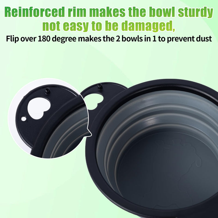 SLSON Collapsible Dog Dual Bowls Reinforced Rim 180 Degrees Flip Over Foldable Double Bowl with Lock Clips More Stable Dog Travel Bowls Pet Food Water Feeder (Light Pink)