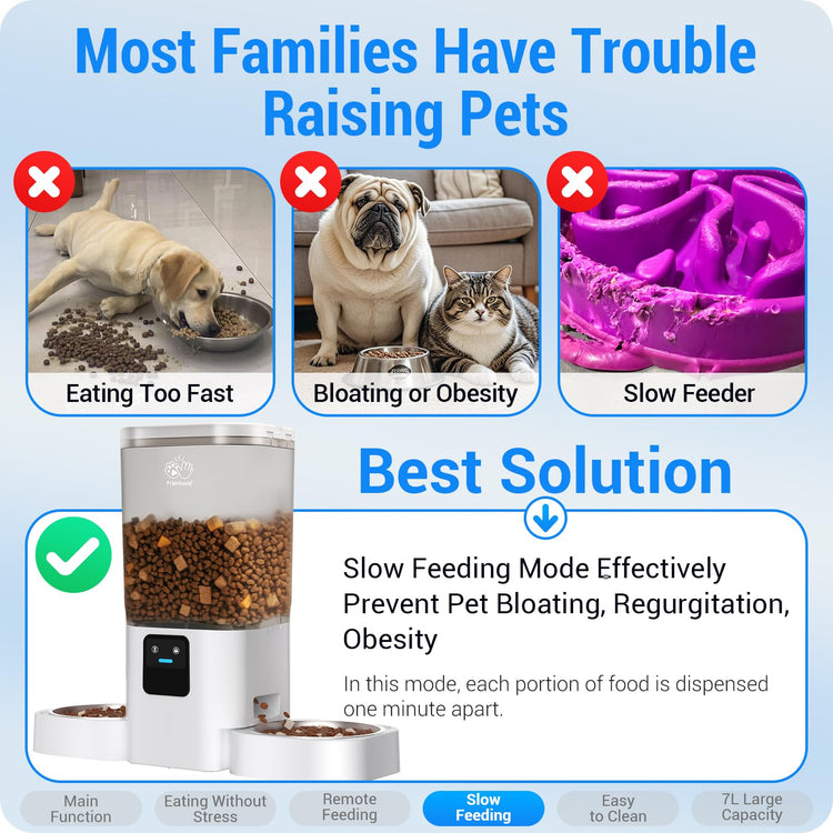 Frienhund Automatic Cat Feeder with 2K Camera: 5G WiFi Automatic Dog Feeder with Night Vision,Cat Food Dispenser with 7L Large Food Storage Container for Multiple Pet,Detachable for Easy Clean -29 Cup