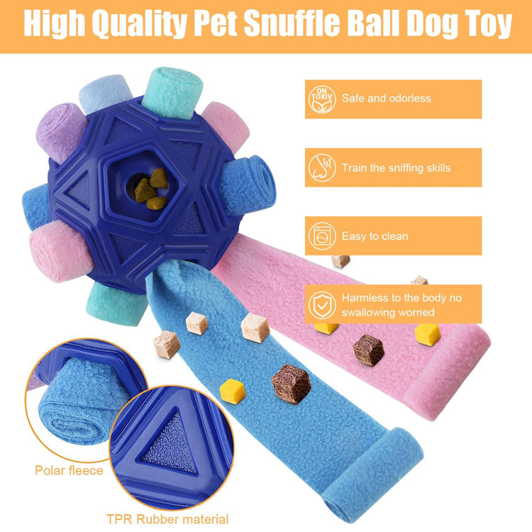 Dog Snuffle Ball-Interactive Puzzle Dog Toys Encourage Natural Foraging Skills Slow Feeder for Training and Stress Relief, Cloth Strip Hiding Food Chew Toys with Squeaky Carrot Toy for Any Size