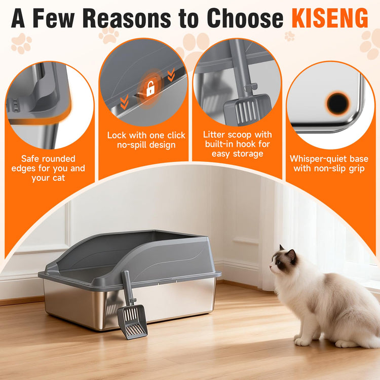 2PACK Stainless Steel Cat Litter Boxes, XL Large Metal Litter Box with High Sides Lid, Odor Free Litter Pan Include Scoop Easy Cleaning Anti-Scratch Kitty Cat Box Anti-Urine Leakage, Non-Sticky