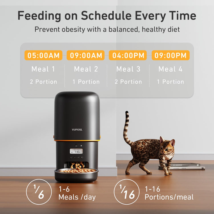 Yuposl Automatic Cat Feeders - 2L Cat Food Dispenser Easy to Use, Timed Automatic Pet Feeder with Over 180-day Battery Life, 1-6 Meals Dry Food Programmable Portion Control Also for Dogs