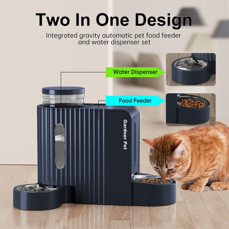 Gardner Pet Automatic Gravity Cat Food Feeder and Water Dispenser Stainless Steel Two-in-One Set Large Capacity Dispenser for Pets Dogs, Puppies, Kittens-(0.8 Gallons x 2)