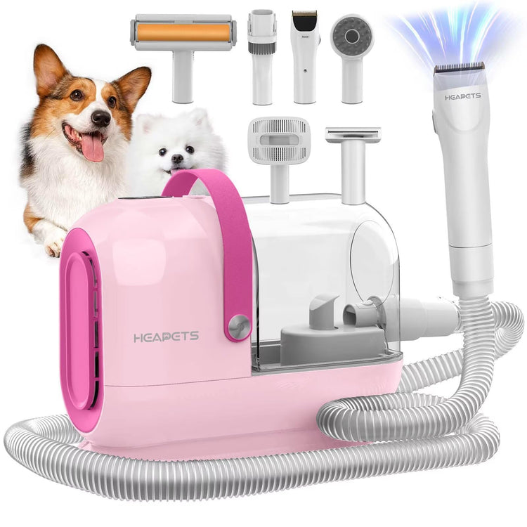 HEAPETS Dog Grooming Vacuum Kit - 3L Vacuum with 7 Tools, Low Noise Electric Clipper and Brush for Pet Shedding at Home, Black
