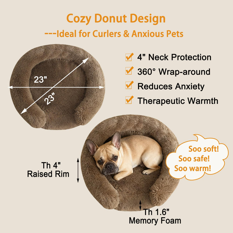 Orthopedic Dog Bed with Egg-Crate Base, Calming Dog & Cat Beds Long Plush with Raised Edges, Spine Friendly Pet Sleeping Mat for Small Medium Dogs, Machine Washable (Oval, Beige 26"x20")