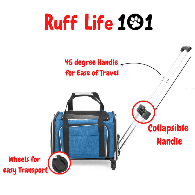 RUFF LIFE 101 Airline Approved Expandable Premium Pet Carrier on Wheels- Two Sided Rolling Carrier- Designed for Dogs & Cats- Extra Spacious Soft Lined Carrier! (Black) (RL-PET-CARRIER-WHEELS)