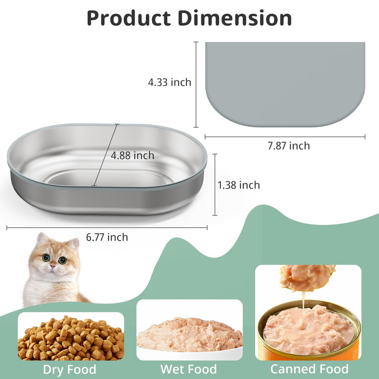 Stainless Steel Bowl for Automatic Microchip Cat Pet Feeder, Sealing Ring Design for Keeping Food Fresh and Reducing Odor, SUS 304, Easy to Clean, 2 Bowl & 1 Mat Set