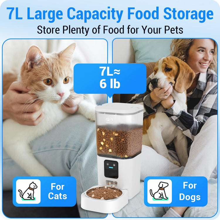 Frienhund Timed Automatic Cat Feeder 2 Cats with Slow Feed: Dual Automatic Dog Feeder with Information Visualization, Programmable Auto Cat Food Dispenser for Multiple Pets,Detachable for Clean-29 Cup