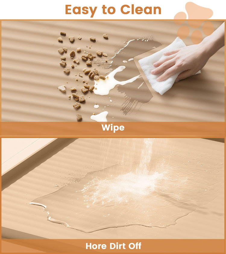 Dog Food Mat 36"x24", Waterproof Pet Feeding Mat with Diversion Grooves and Raised Edges, Large Non-Slip Dog Bowl Mat for Food and Water, Cat Food Mat for Floors, Easy to Clean, Grey