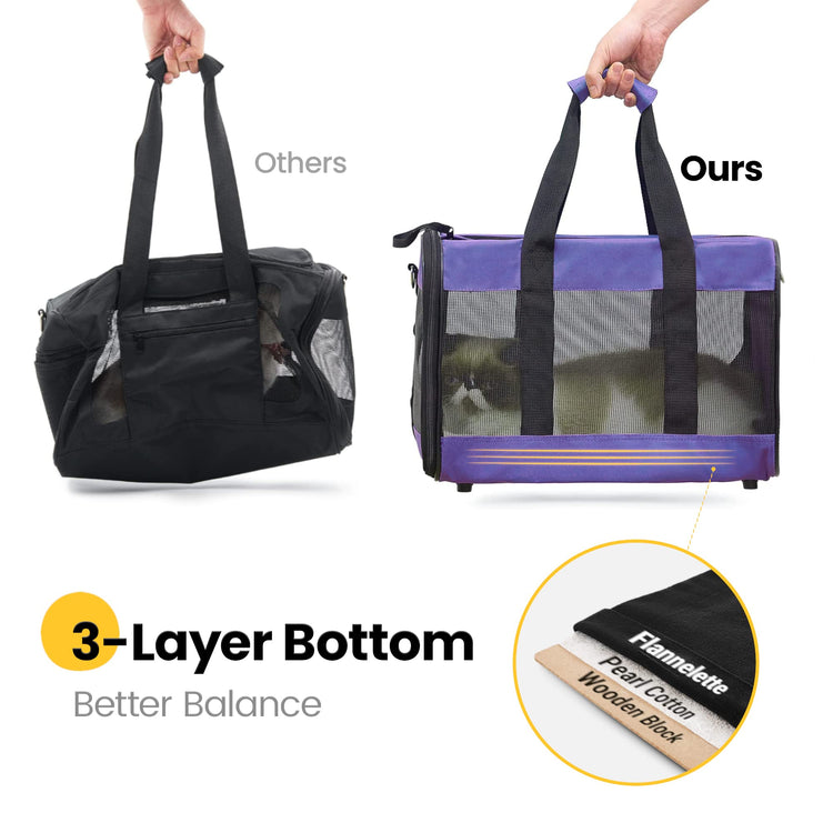 Conlun Cat Carrier Airline Approved, Soft-Sided Dog Carrier with Inner Safety Leash, Pet Transport Carrier for Small-Medium Cats Puppies up to 15 Lbs, Collapsible Travel Kitten Carrier Bag -BlackM