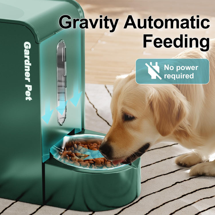 Gardner Pet Automatic Gravity Cat Food Feeder and Water Dispenser Stainless Steel Two-in-One Set Large Capacity Dispenser for Pets Dogs, Puppies, Kittens-(0.8 Gallons x 2)