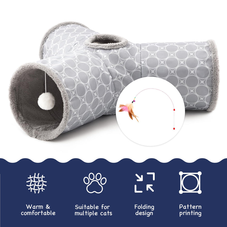Tempcore Pet Cat Tunnel Tube Cat Toys 3 Way Collapsible, Tunnels for Indoor Cats，Kitty Bored Peek Hole Toy Ball Cat, Puppy, Kitty, Kitten, Rabbit