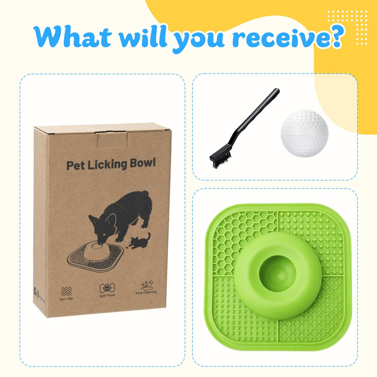 Slow Feeder Dog Bowls & Lick Mat for Liquid and Thick Treat, Anti-Slip Dog Lick Bowl with Interactive Rolling Ball, 5/6 Cup Pup Licking Toy for Large Medium Small Dogs and Cats Blue