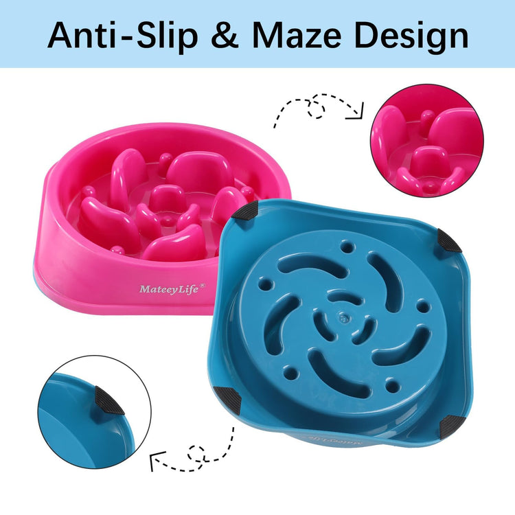 MateeyLife Slow Feeder Dog Bowls 2PCS, Anti-Choking Puzzle Dog Food Bowls, Anti-Slip Interactive Feeding Slow Down Eating, Bloat Stop Maze Dishes for Medium Breeds