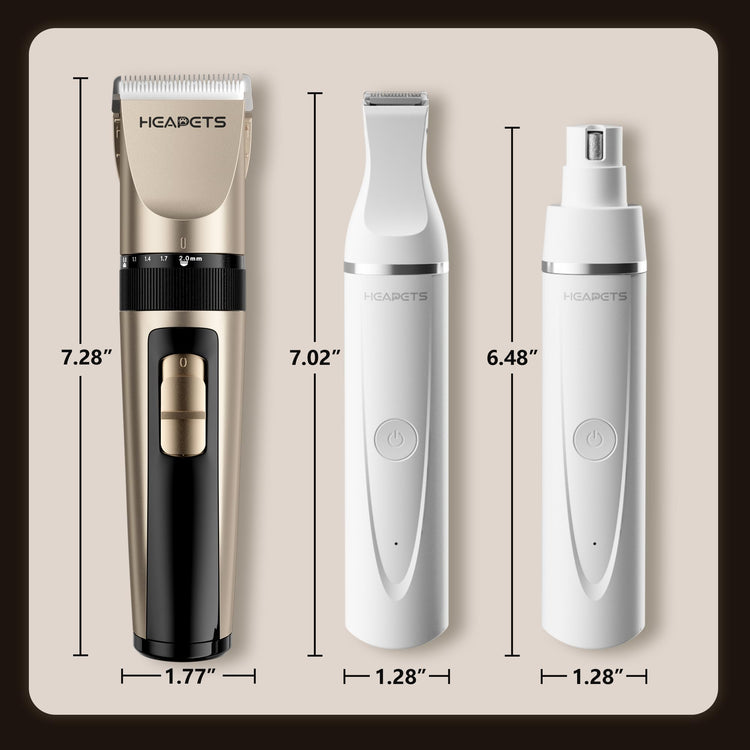 HEAPETS Dog Hair Clippers for Grooming Kit and Dog Paw Trimmer Nail Grinder for Grooming, Low Noise Rechargeable Cordless, Shaver Grooming Supplies for Pet Cats Dogs (Black, White)