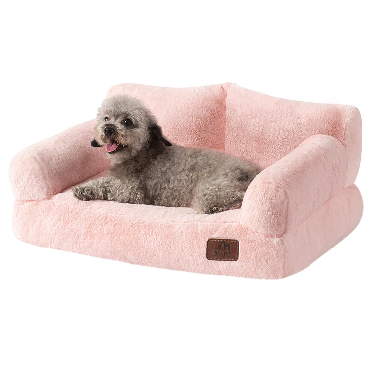 Hollypet Fluffy Dog Cat Bed Pet Couch Beds Plush Soft Warming Machine Washable Puppy Bed with Non-Slip Bottom for Cats and Small Medium Dogs up to 25 lbs, Gray, 24" L x 18" W x 10" Th