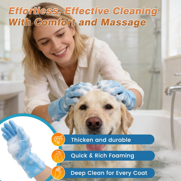 7PCS Pet Grooming Kit for Dogs and Cats，with Storage Bag & Includes Dog Washing Gloveswith High-Density Teeth, Adjustable Handle Dog Shampoo Brush, Dog Finger Toothbrush (Gray)