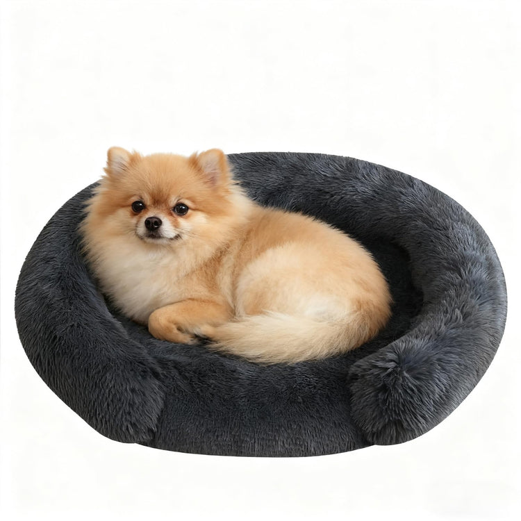 Orthopedic Dog Bed with Egg-Crate Base, Calming Dog & Cat Beds Long Plush with Raised Edges, Spine Friendly Pet Sleeping Mat for Small Medium Dogs, Machine Washable (Oval, Beige 26"x20")