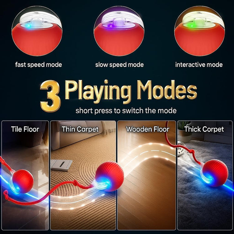 Purrmitive 2026 Durable Interactive Cat Toys for Indoor Cats, Dog Toys Ball, Rolling Pet Ball, Smart Automatic Cat Chase Balls Toy, Interactive Dog Toys Speedy Tail,Kitten & Cat Toys Interactive (Red)