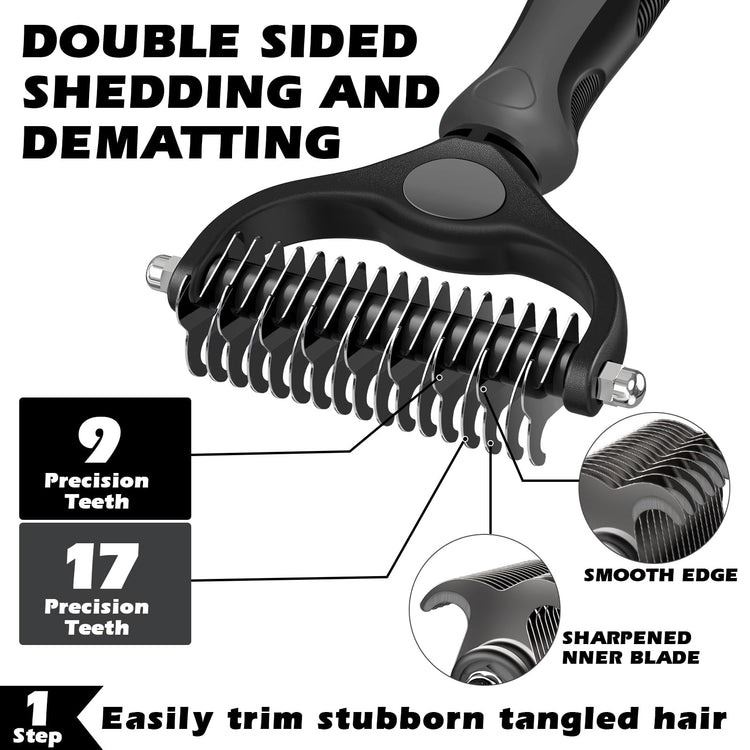Augwind 7 in 1 Pet Grooming Kit - Dog&Cat Comb, Deshedding Brush, Nail Clipper with File, Bath Brush - Premium Pet Supplies (Blue)