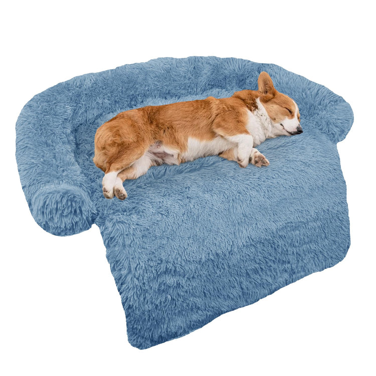 Calming Dog Bed Fluffy Plush Dog Mat for Furniture Protector with Removable Washable Cover for Large Medium Small Dogs and Cats (Small(35x31x5), Light Grey)