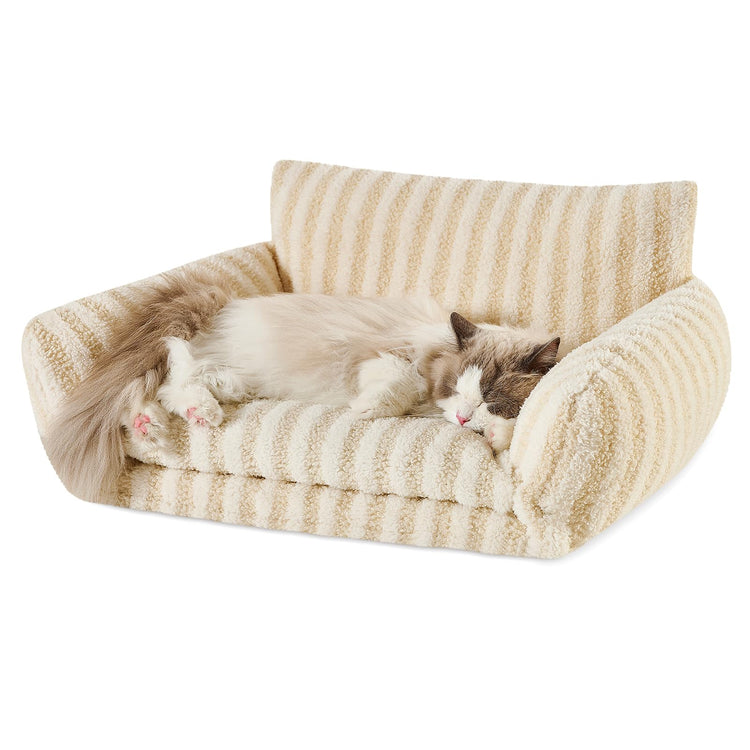 Hollypet Cat Bed Fluffy Plush Multifunctional Double-Layer Machine Washable Soft Warming Kitty Pet Couch Orthopedic Nest Beds for Small Cats Kitten and Dogs up to 13lbs, Khaki(25x20x13 inch)
