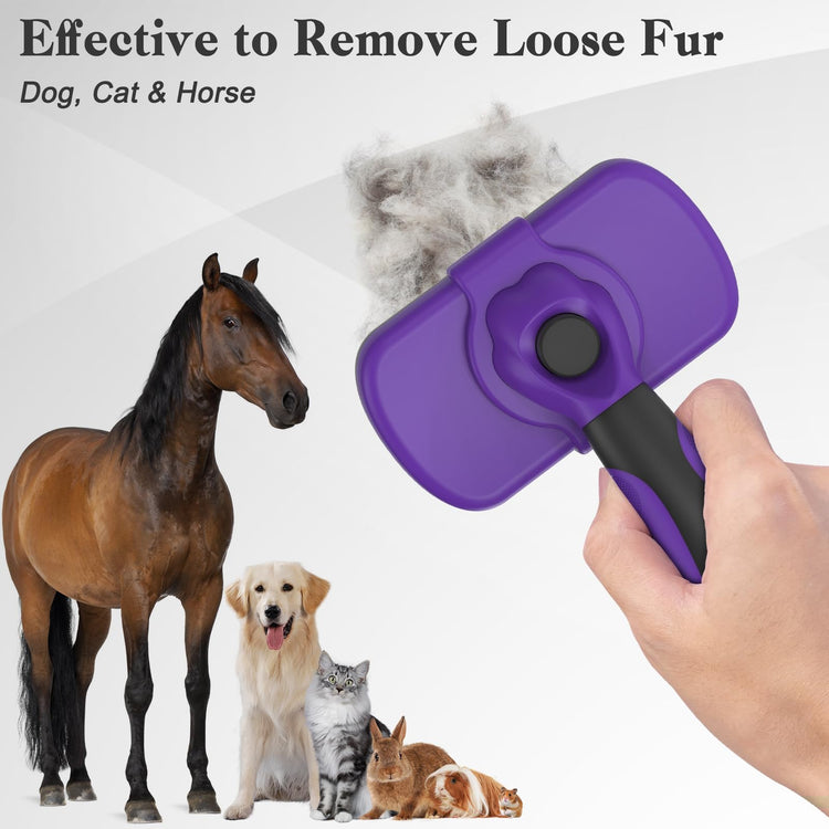 Dipoo Self-Cleaning Pet Grooming Brush - Skin-Friendly Deshedding Tool for Dogs & Cats in Pink, Removes Loose Hair and Tangles