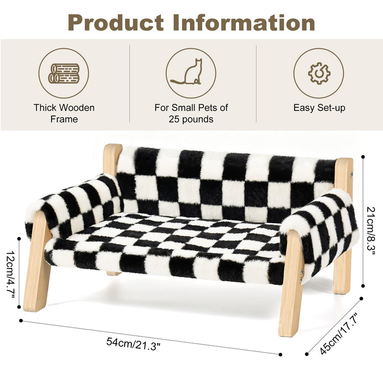 FAMIDGE Plush Cat Couch Bed - Cat Bed for Indoor Cats, Dog Sofa Bed, Short Rabbit Fleece Calming Pet Couch with Removable Cover, Anti-Shedding Pet Sofa for Small/Medium Pets (26×18×12in, Brown)