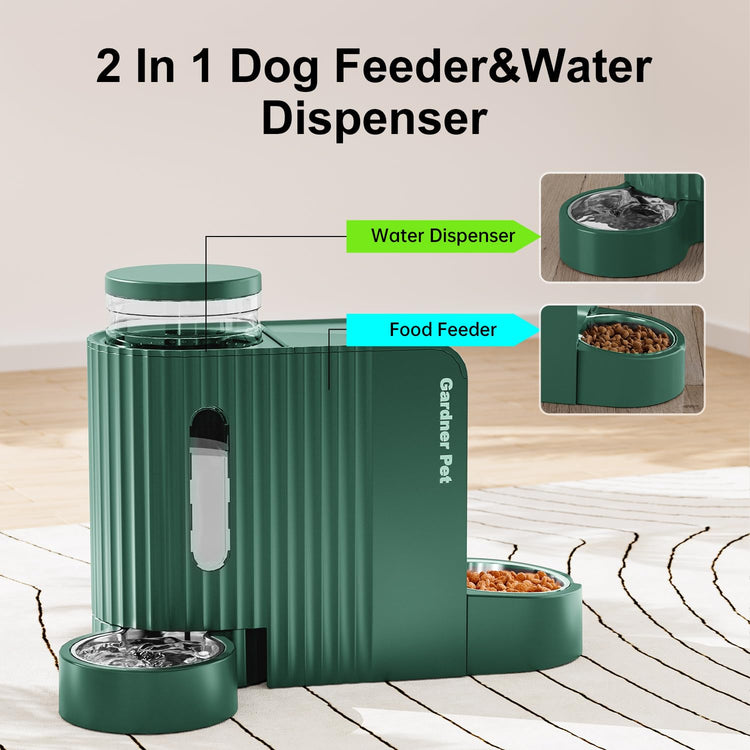 Gardner Pet Automatic Gravity Cat Food Feeder and Water Dispenser Stainless Steel Two-in-One Set Large Capacity Dispenser for Pets Dogs, Puppies, Kittens-(0.8 Gallons x 2)