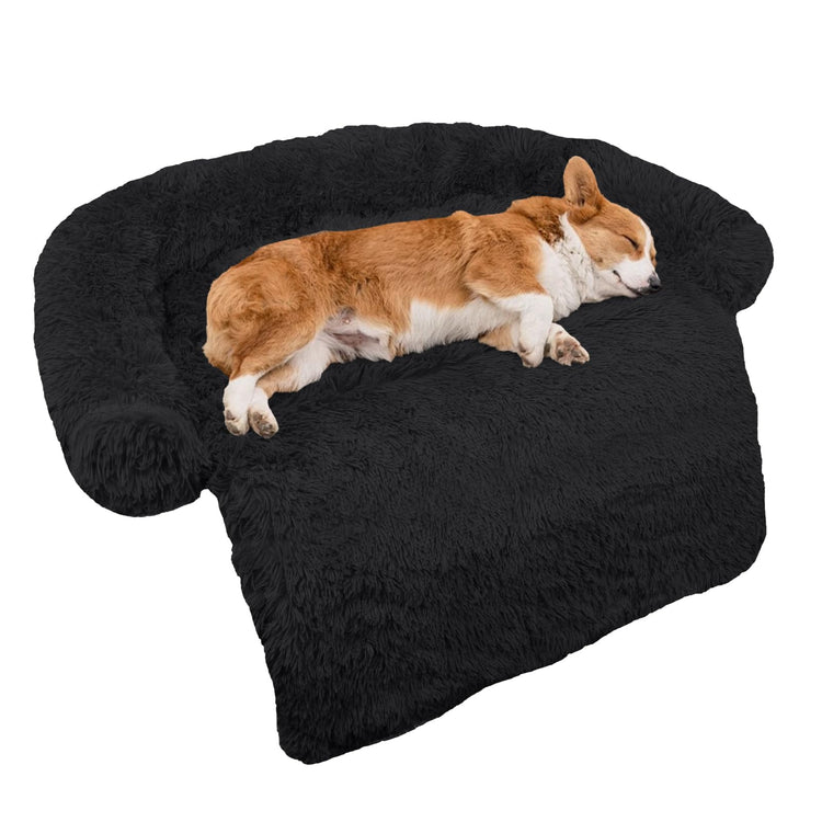 Calming Dog Bed Fluffy Plush Dog Mat for Furniture Protector with Removable Washable Cover for Large Medium Small Dogs and Cats (Small(35x31x5), Light Grey)