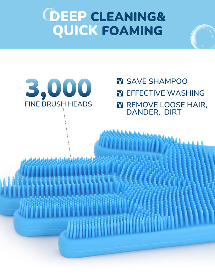 Pecute Pet Grooming Gloves - Heat Resistant Silicone Gloves with High-Density Teeth, Enhanced Five Finger Design for Bathing and Massaging Dogs and Cats, Blue