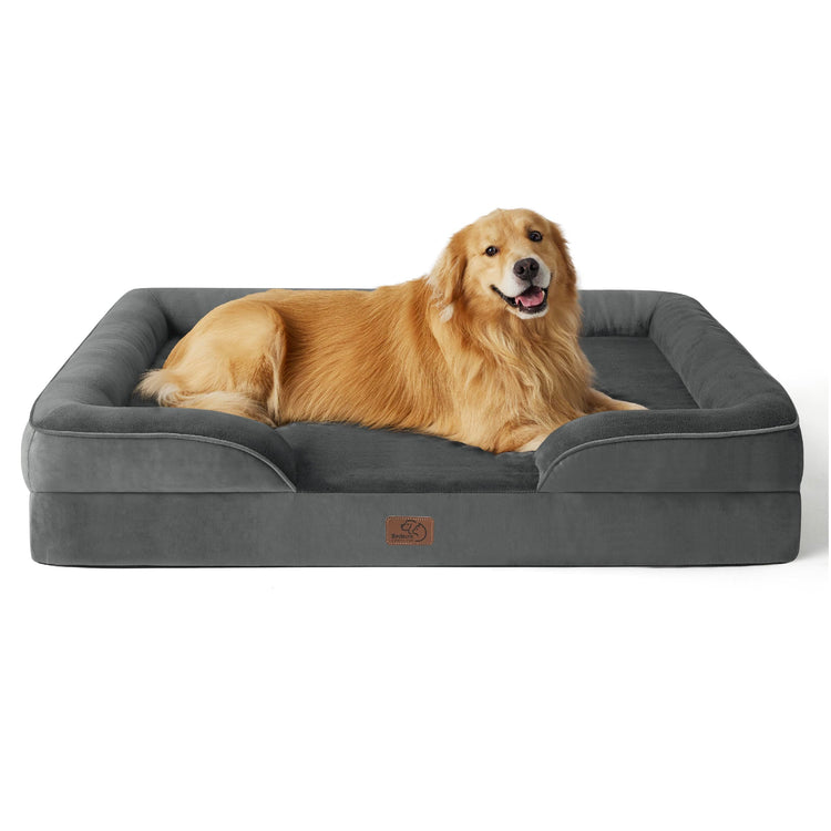 Bedsure Orthopedic Dog Bed Medium Size Dogs - Washable Small Medium Dog Cat Bed Waterproof, Comfort Cats Couch Sofa with Washable Removable Cover, Pets Bed with Nonskid Bottom, Grey, 28"