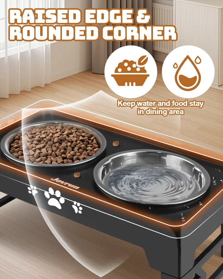 Jovrun Elevated Dog Bowls for Medium Large Size Dogs, Non-Slip Dog Feeder with 1*Stainless Steel Dishes & 1*Slow Feeder Bowl, 5 Heights Adjustable Raised Bowls to 3.15″-8.66″-9.84″-11.02″-12.2″