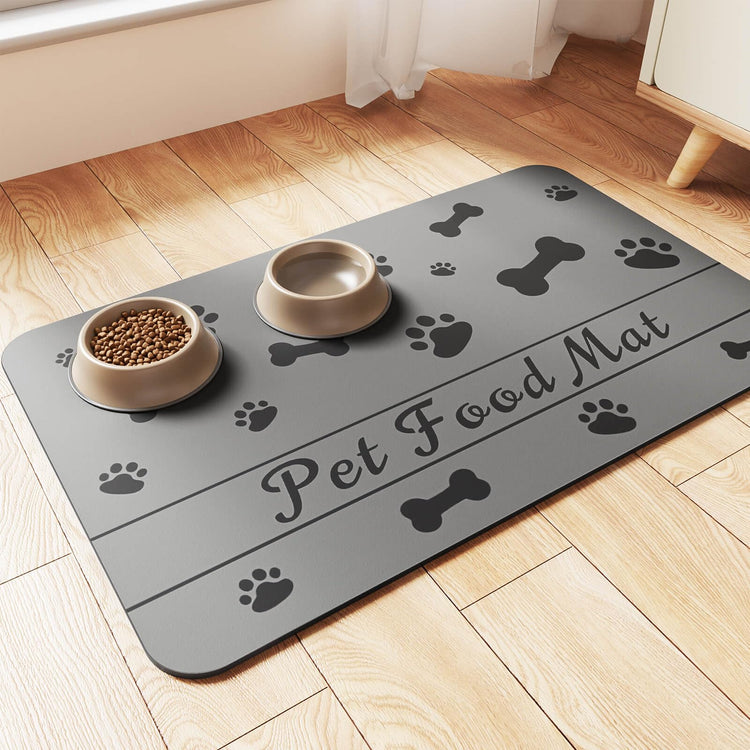 Pet Feeding Mat-Absorbent Pet Placemat for Food and Water Bowl, with Waterproof Rubber Backing, Quick Dry Water Dispenser Mat for Dog and Cat (20"x12", Striped Dark Gray)