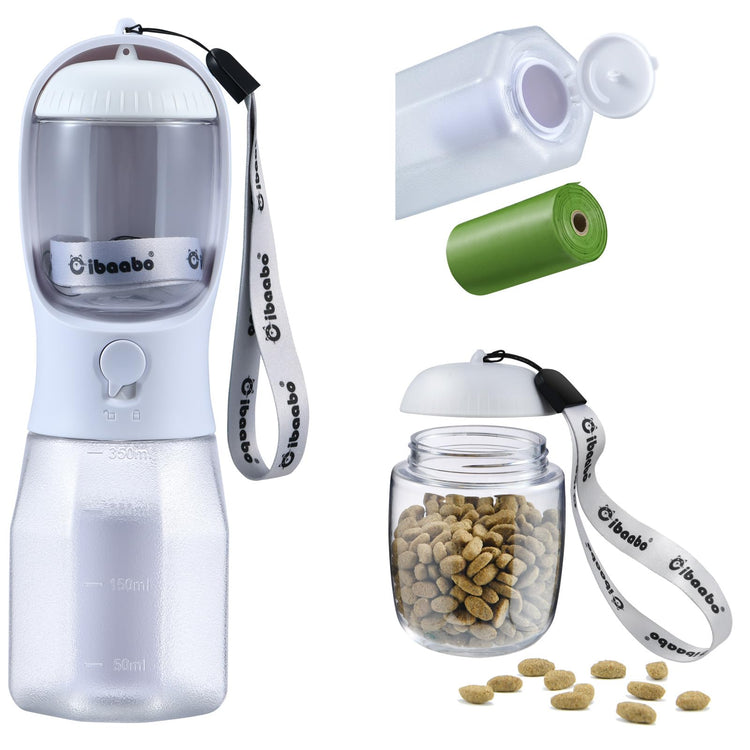 Cibaabo Dog Water Bottle with Food Container & Poop Bag Holder, Travel Water Bowl, Portable Pet Dispenser, Dog Gifts Stuff Accessories Items, Puppy Essentials for Yorkie Chihuahua Walking Hiking