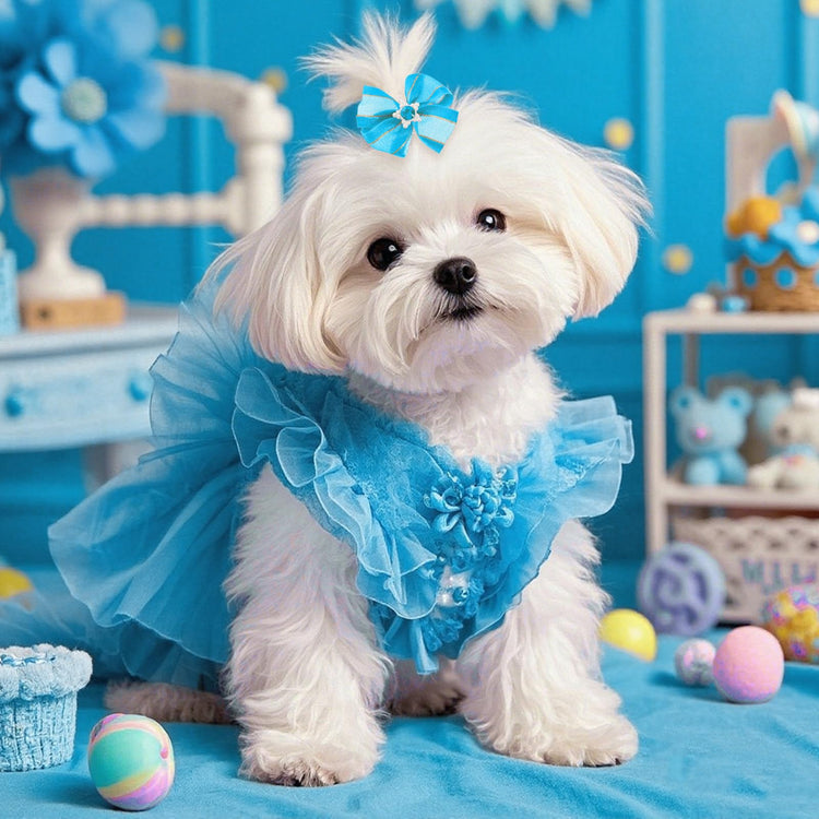 20 PCS Cute Dog Hair Bows with Rubber Bands Elastic Handmade Mix Style Lace Rhinestone Pearls for Furry Puppy Cat Pet Girl, Pink