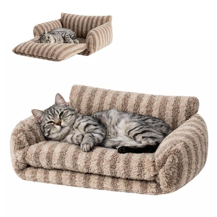 Hollypet Cat Bed Fluffy Plush Multifunctional Double-Layer Machine Washable Soft Warming Kitty Pet Couch Orthopedic Nest Beds for Small Cats Kitten and Dogs up to 13lbs, Khaki(25x20x13 inch)